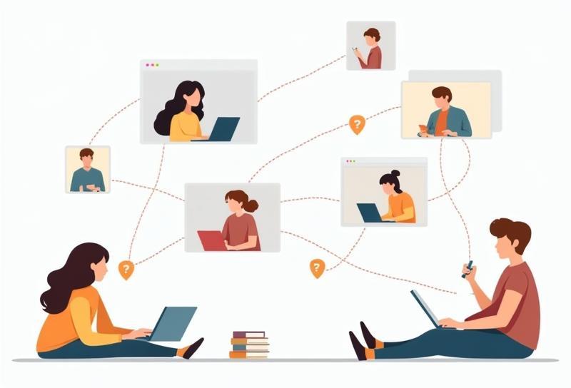 Foto ou ilustração representando pessoas se conectando e discutindo livros online.