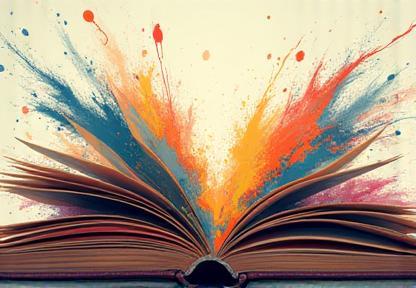 Ilustração representando um livro sendo aberto ou um artigo literário.